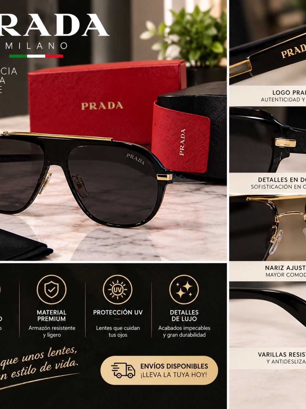 Prada Black Sunglasses with Gold Accents